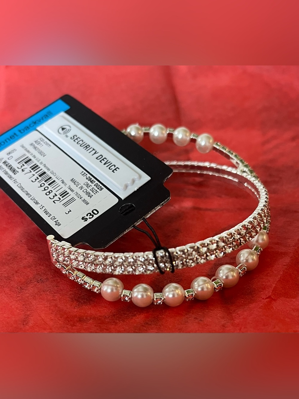 Monet Pearl and Rhinestone Bangle Set - Silver and Pink Pearls NEW with Tags